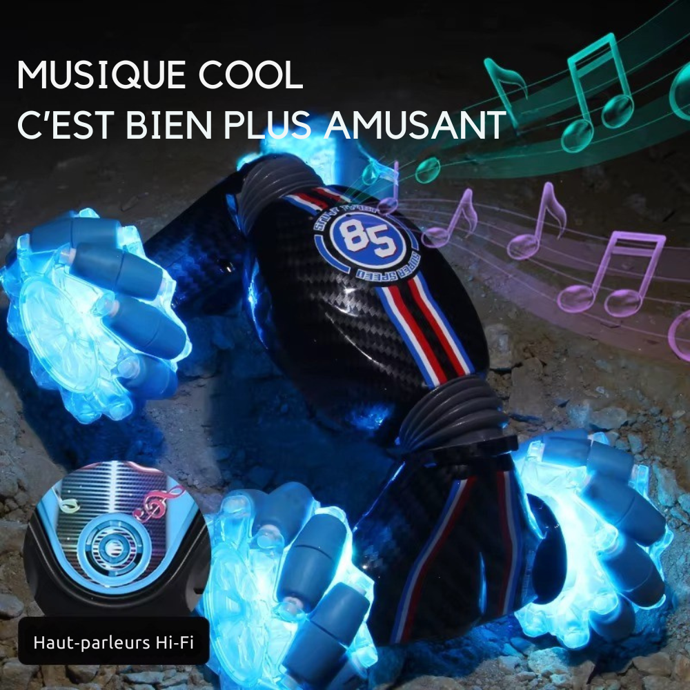 Voiture Télécommandée Cascade & Drift 360° – Commande Gestuelle + Télécommande | Lumières LED & Musique