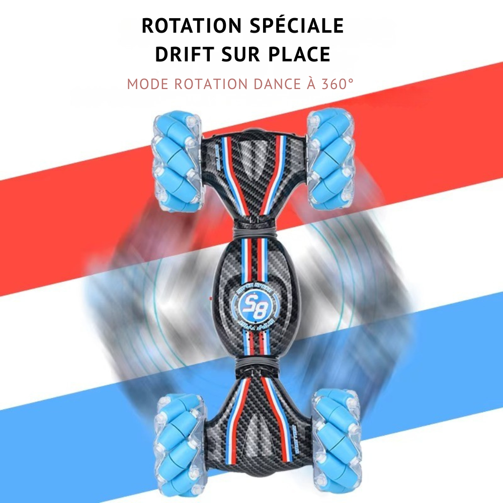 Voiture Télécommandée Cascade & Drift 360° – Commande Gestuelle + Télécommande | Lumières LED & Musique