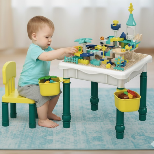 Table de Jeu Éducative avec Blocs de Construction – 121 Pièces