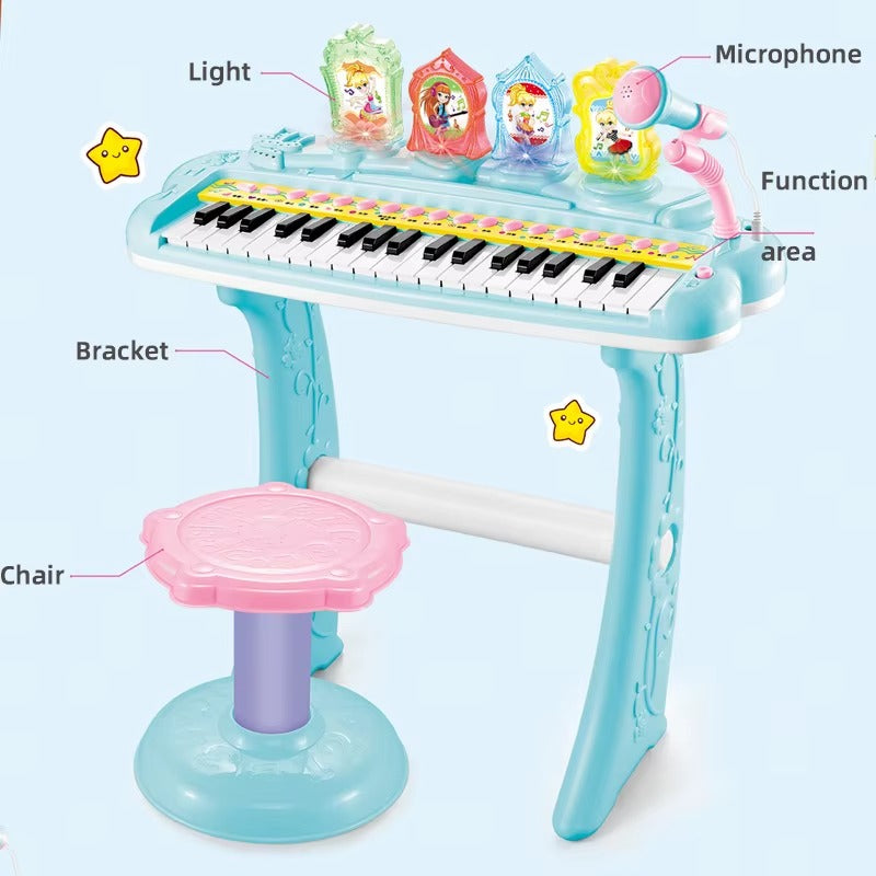 Piano Électronique Enfant 37 Touches avec Micro & Tabouret – Lumières Musicales & Sons Interactifs